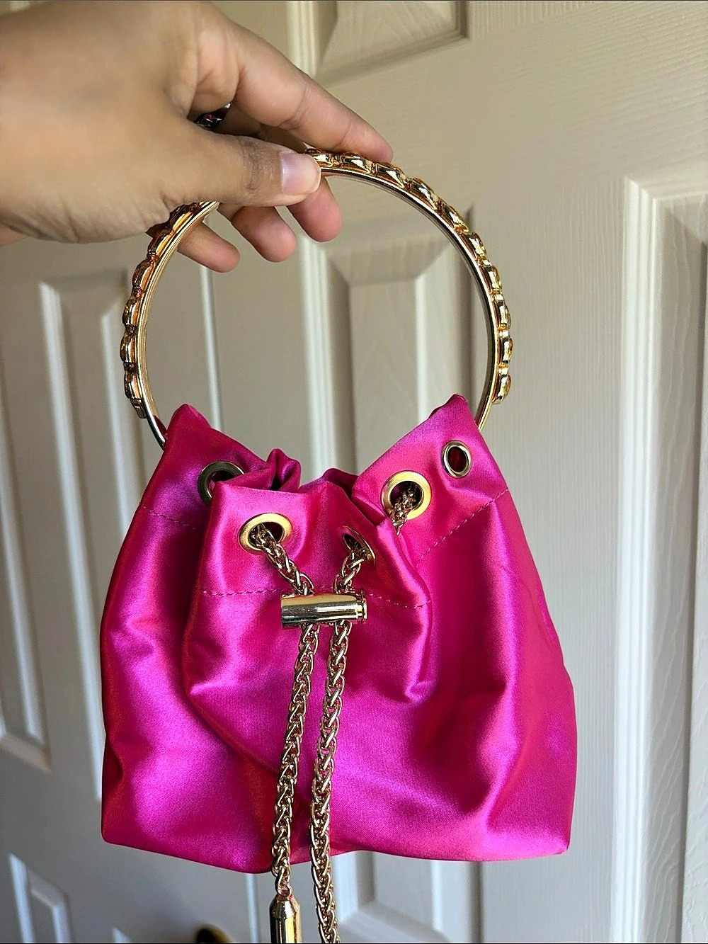 Pink Jeweled Handle Bucket Bag Like New